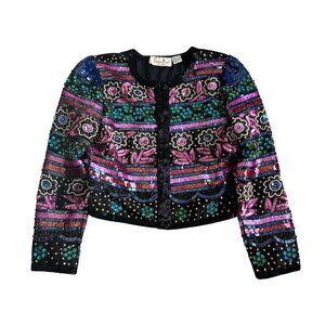 Vintage Laurence Kazar New York Womens Sz S Sequin Beaded Floral Jacket